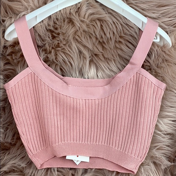 Co-ord set pink rose rib crop top & long shorts brand NWT ribbed stretch pink - Picture 7 of 12